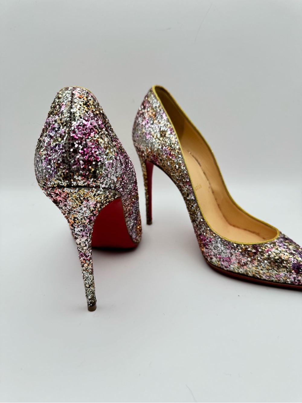 Christian Louboutin Pigalle Follies 100 Glitter Pumps Rosette Gold EU 36.5 - Picture 5 of 9